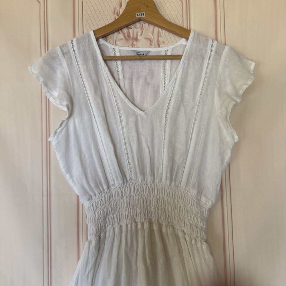 Rails Tara Smocked Crochet Inset Dress White Women's Size XS Linen Blend Boho - Picture 2 of 10